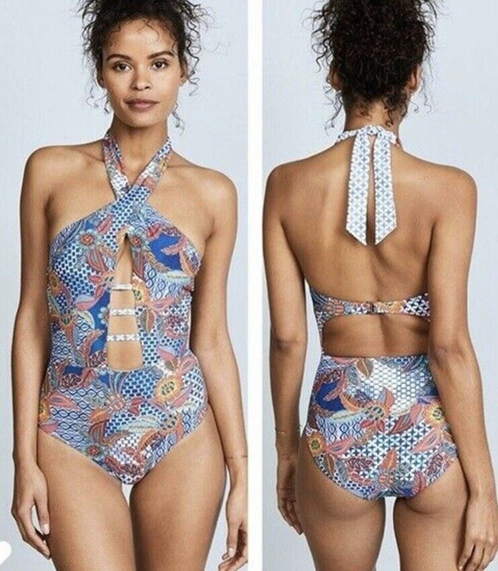 Red Carter Womens Halter Maillot One Piece Swimsuit Tahitian Tide Ocean Size XS
